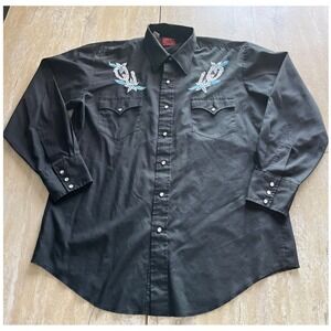 Chute #1 Western Shirt Mens 17-34 Black Pearl Snap Horseshoe Embroidery